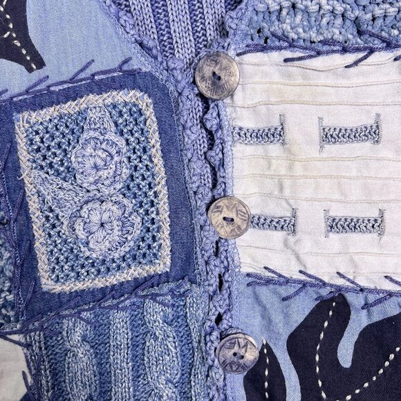 VTG Sandy Starkman Quilted Blue Patchwork Grandmacore Knit Vest Women’s Sz Small - Picture 10 of 16
